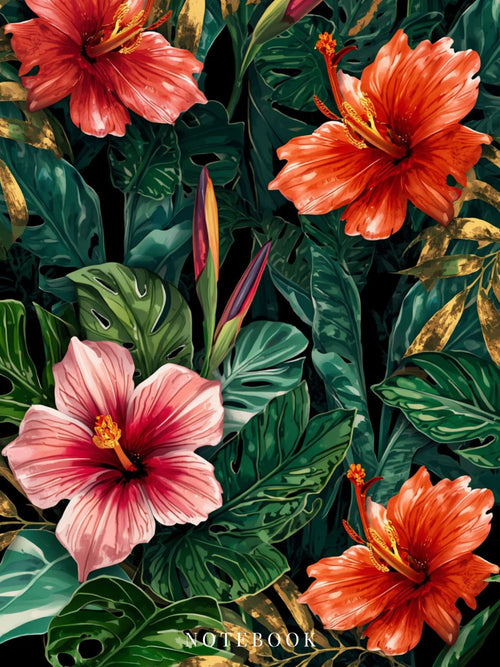 notebook botanical cu flori tropicale si coperta artistica eleganta