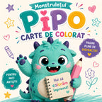 pagini din cartea de colorat Monstruletul Pipo pentru copii prescolari si scolari