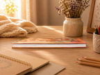 Detaliu cu cotorul cartii de colorat Momente de liniste Pipo Paper. Cartea are coperta rigida si un format compact, potrivit pentru utilizare acasa sau pentru a fi oferita cadou