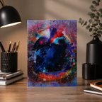 Notebook Pipo Paper cu coperta abstracta expresiva si pagini liniate, prezentat intr-un decor elegant de birou pentru a evidentia designul produsului.