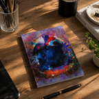 Notebook Pipo Paper cu design abstract in nuante intense de albastru, mov, rosu si turcoaz.