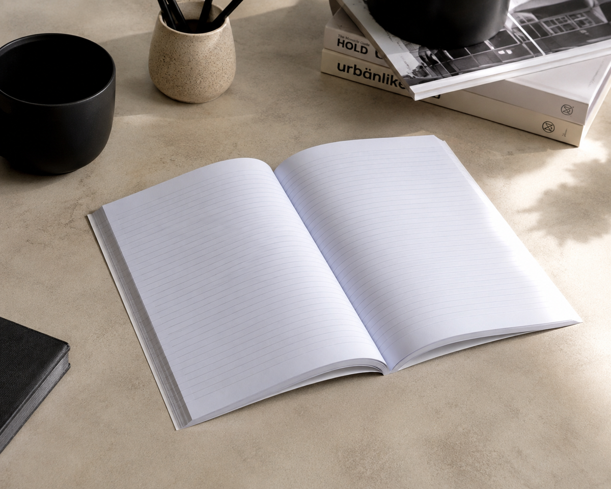 Notebook Pipo Paper deschis, cu pagini dictando si design interior simplu, potrivit pentru notite, organizare si scris de zi cu zi.
