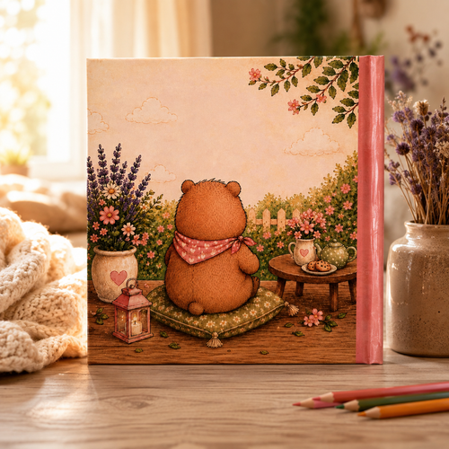 Imagine cu spatele cartii de colorat Momente de liniste, decorat cu ilustratii calde si personaje simpatice. O carte de colorat potrivita atat pentru copii, cat si pentru adulti.