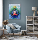 imagine cu cele șapte chakre colorate și floare de lotus roz