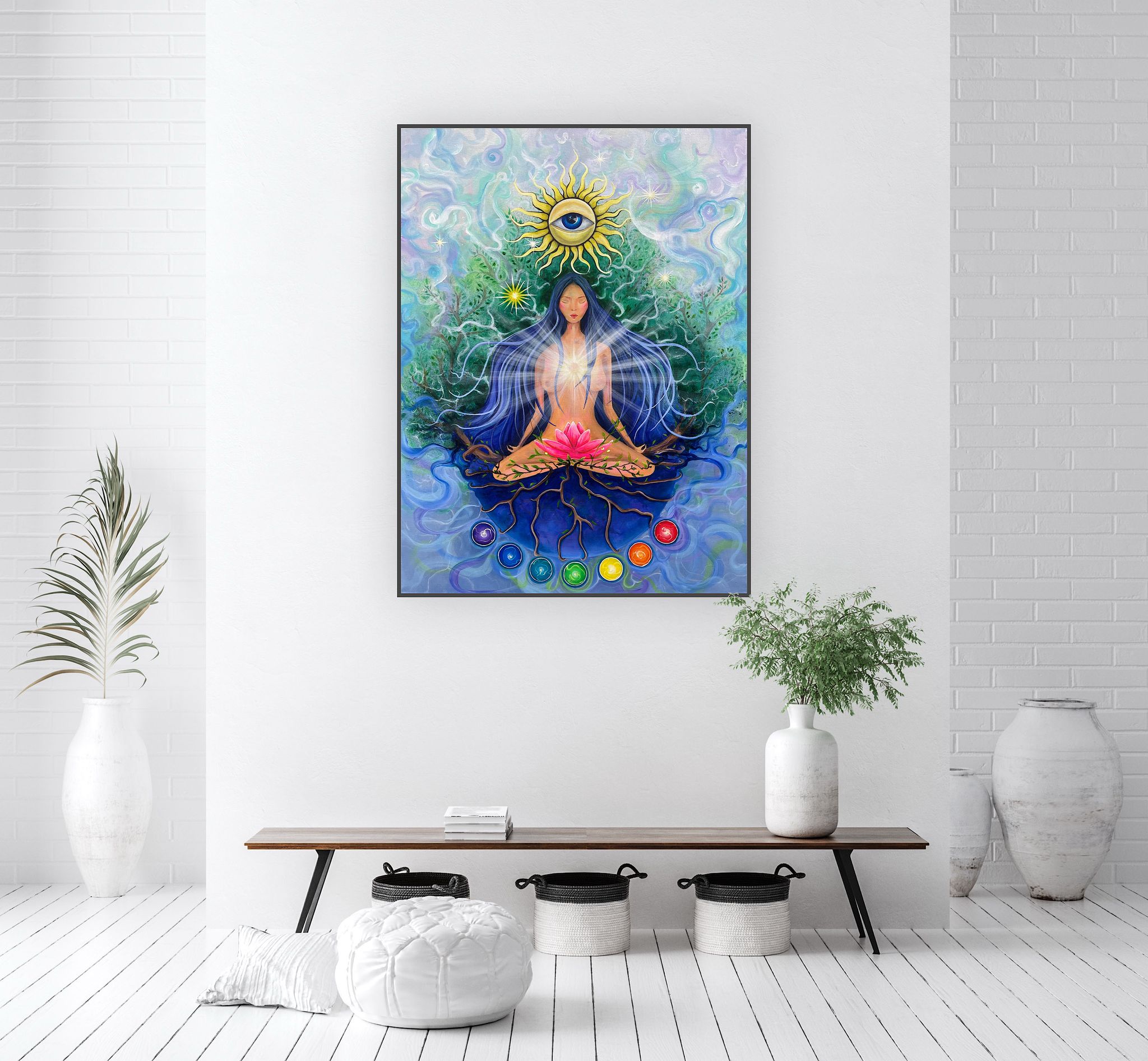 artă meditativă cu chakre, lotus și simboluri cosmice